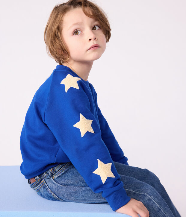 Sudadera infantil lisa de algod&oacute;n azul
