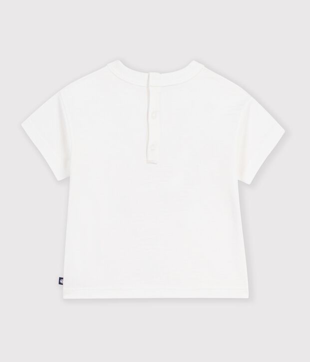 Camiseta lisa de algod&oacute;n de manga corta con estampado para beb&eacute; blanco