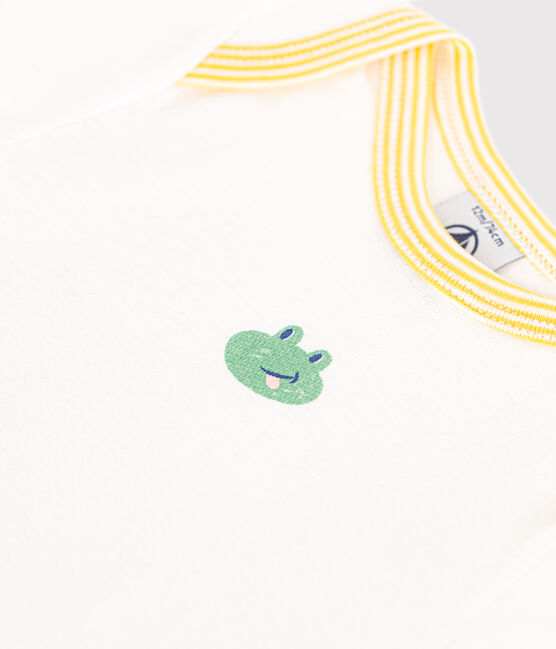 Body estampado de algodón de manga corta para bebé blanco MARSHMALLOW