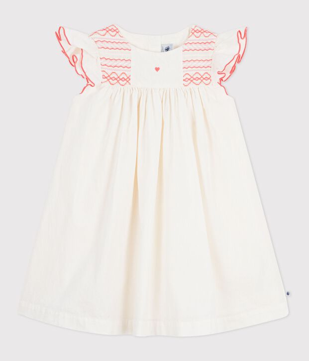 Vestido infantil de algod&oacute;n de manga corta blanco