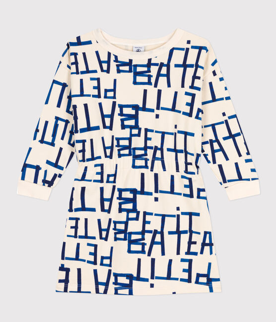 Vestido estampado de muletón cepillado de manga larga para niña blanco AVALANCHE/ MULTICO