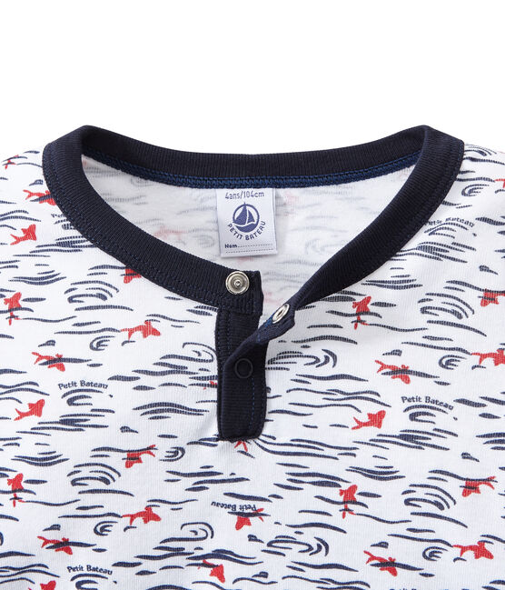 Pijama con cuello tunecino para niño azul SMOKING/blanco ECUME/ MULTICO