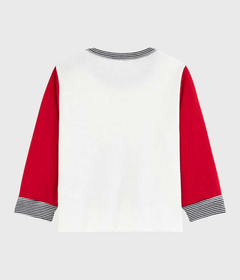 Camiseta color block para beb&eacute; ni&ntilde;o blanco MARSHMALLOW/rojo TERKUIT