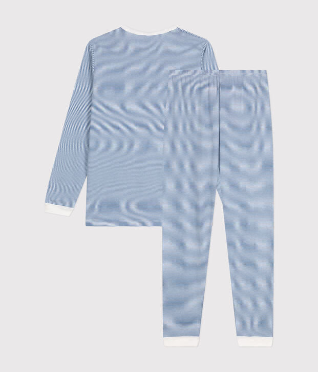 Pijama de algod&oacute;n a rayas j&uacute;nior azul/blanco
