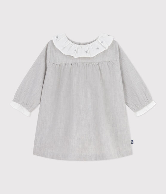 Vestido liso de franela de manga larga con cuello para bebé gris FUMEE CHINE