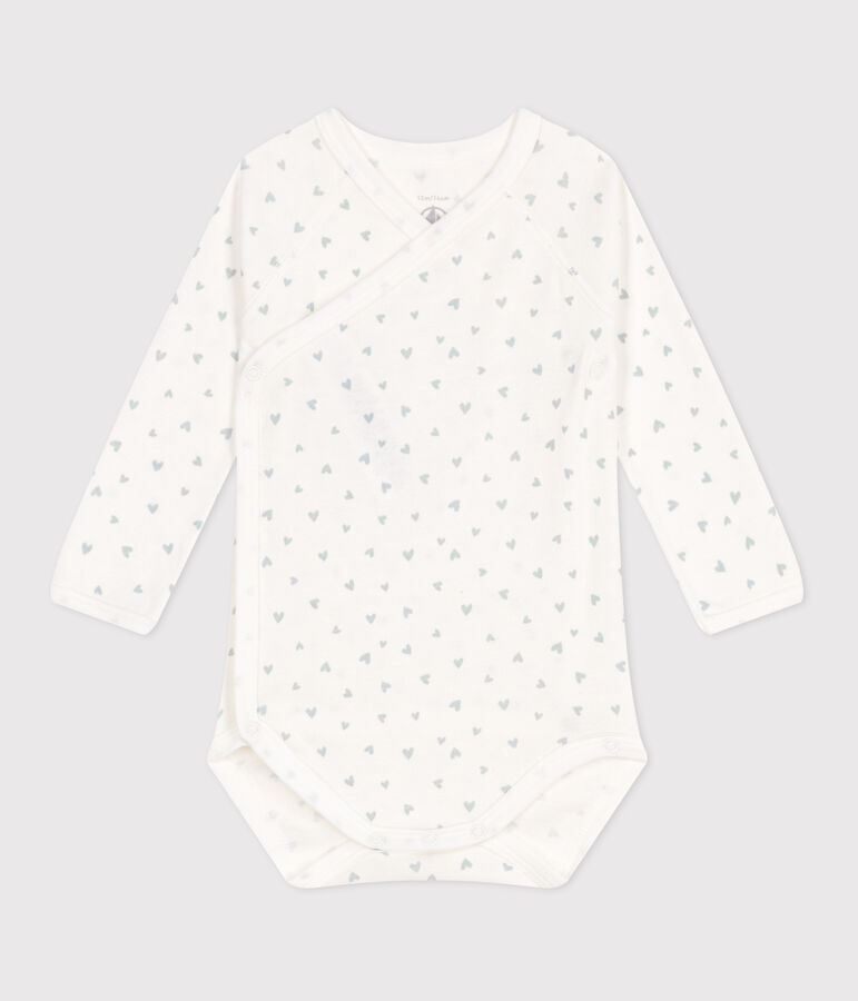 Body cruzado de manga larga de algod&oacute;n para beb&eacute; blanco/azul