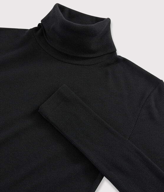 Prenda de cuello cisne de lana y algodón de mujer negro NOIR