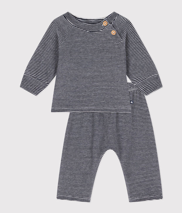 Conjunto de terciopelo a rayas para beb&eacute; azul/blanco