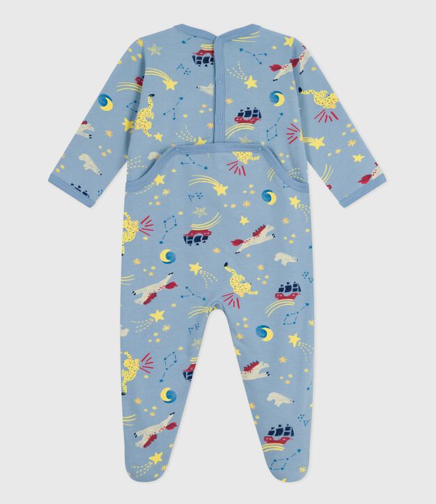 Pijama de felpa cepillada con abertura en la espalda y estampado para beb&eacute; azul/blanco
