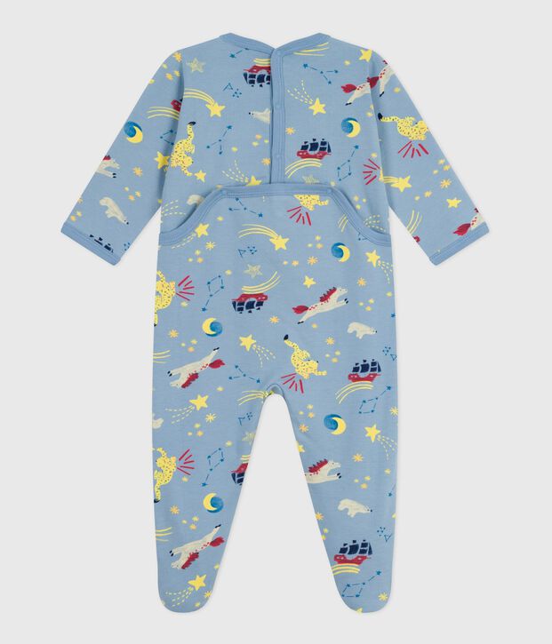 Pijama de felpa cepillada con abertura en la espalda y estampado para beb&eacute; azul/blanco