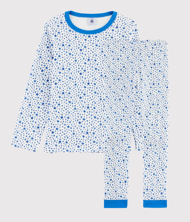Pijama con estrellas azules de ni&ntilde;o de t&uacute;bico blanco/multicolor
