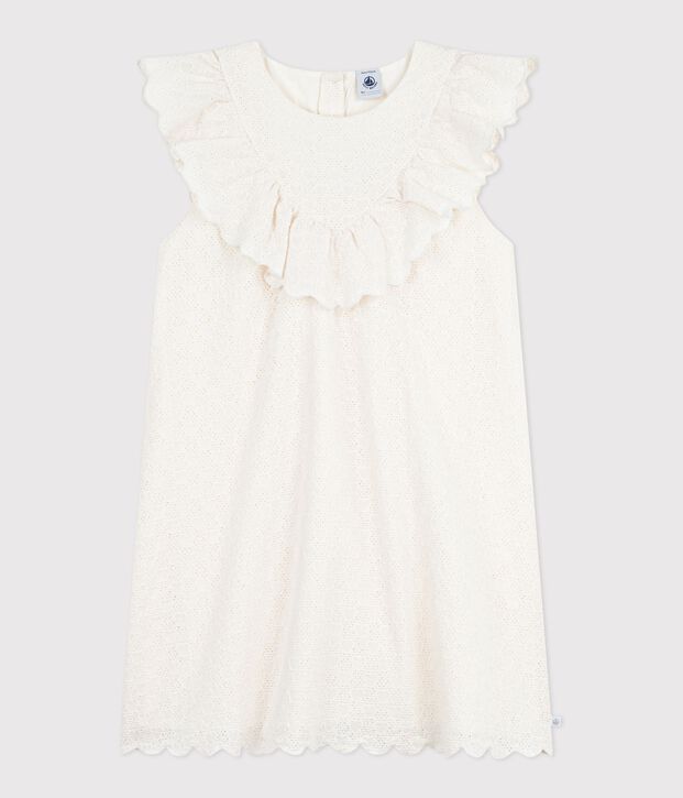 Vestido infantil de algod&oacute;n de manga corta con estampado de corazones blanco
