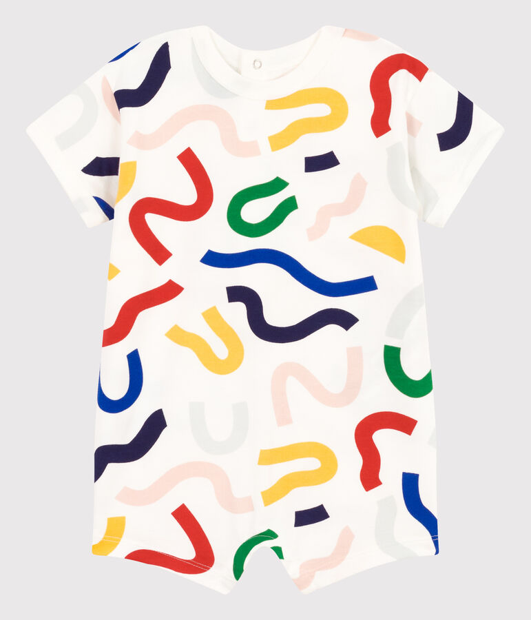 Mono corto de felpa para beb&eacute; blanco/multicolor