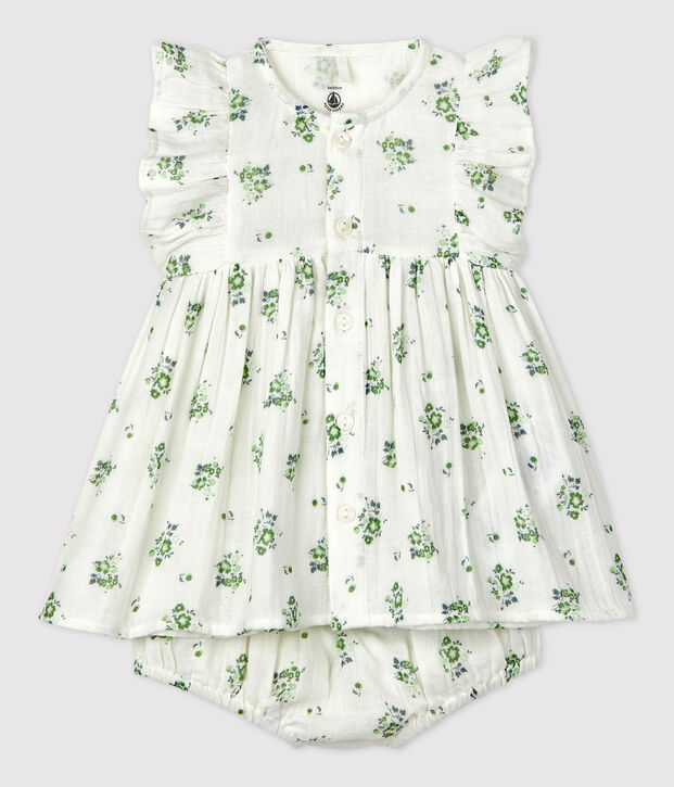 Vestido con braguita bloomer y estampado de flores de gasa de algod&oacute;n ecol&oacute;gico para beb&eacute; blanco/multicolor