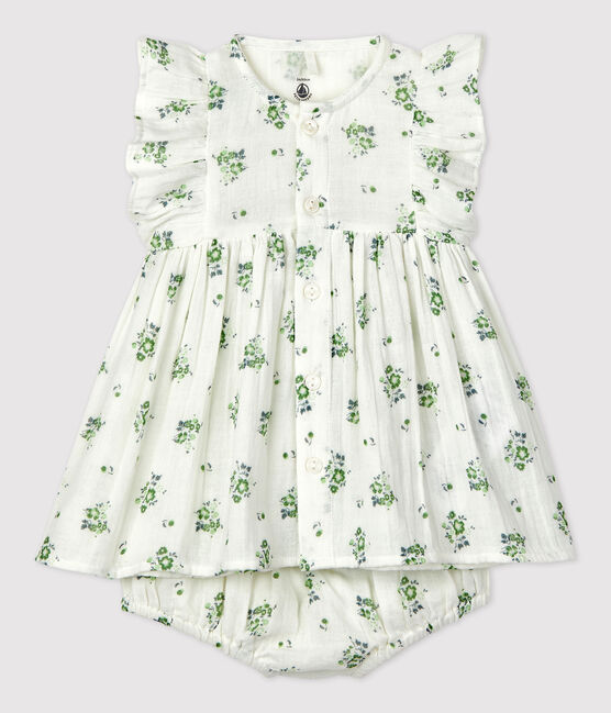 Vestido con braguita «bloomer» y estampado de flores de gasa de algodón ecológico para bebé blanco MARSHMALLOW/blanco MULTICO