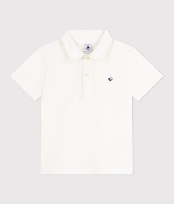 Polo infantil de algodón liso de manga corta blanco MARSHMALLOW