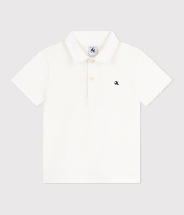 Polo infantil de algod&oacute;n liso de manga corta blanco