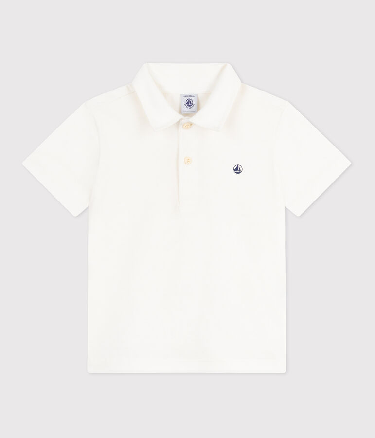 Polo infantil de algod&oacute;n liso de manga corta blanco