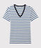 Camiseta de cuello de pico emblemática de algodón de mujer blanco MARSHMALLOW/azul SURF