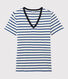Camiseta de cuello de pico emblemática de algodón de mujer