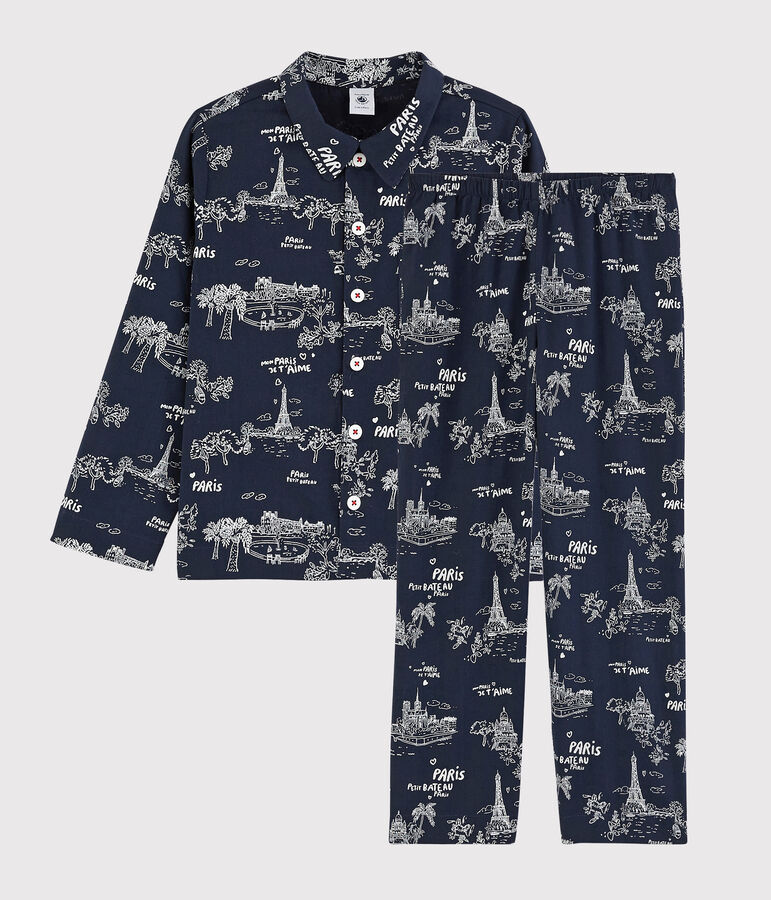 Pijama de algod&oacute;n con estampado de Par&iacute;s para ni&ntilde;o azul/blanco