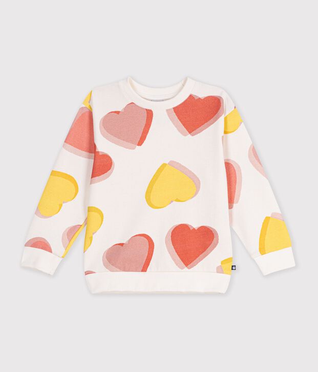 Sudadera infantil de algod&oacute;n con estampado de corazones blanco/multicolor