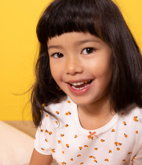 Pijama corto de algodón con naranjillas para niña blanco MARSHMALLOW/blanco MULTICO