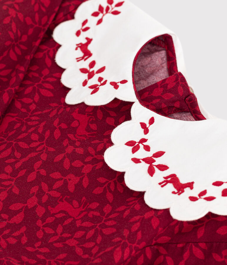 Vestido infantil de manga larga de franela con estampado rojo/rojo