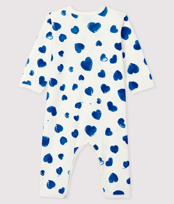 Pelele sin pies de punto acanalado con corazones azules para bebé niña blanco MARSHMALLOW/blanco MULTICO