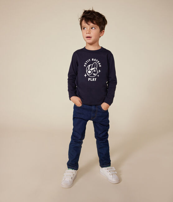 Camiseta de manga larga de punto fino para niño azul SMOKING