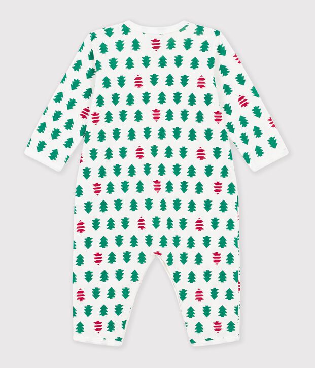 Pijama sin pies de algod&oacute;n con estampado de abetos para beb&eacute; blanco/multicolor