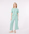 Pijama de algodón a rayas de pernera ancha para mujer verde ALOEVERA/blanco MARSHMALLOW