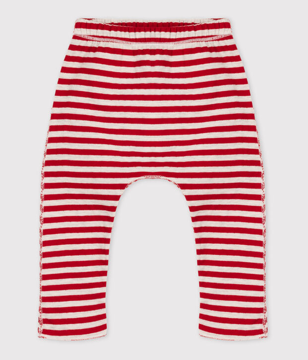 Pantal&oacute;n de tejido t&uacute;bico a rayas de beb&eacute; rojo/beige