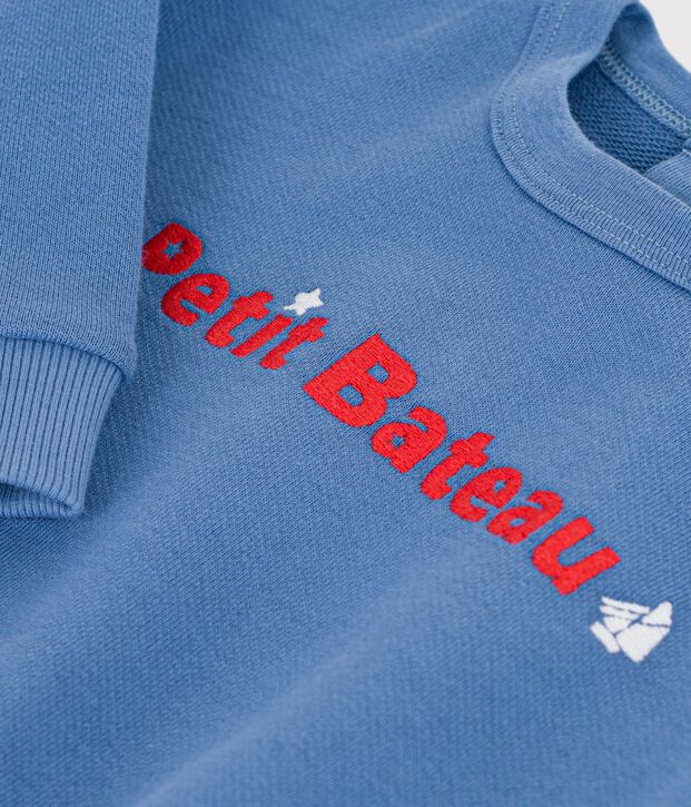 Sudadera lisa de algod&oacute;n con bordado para beb&eacute; azul
