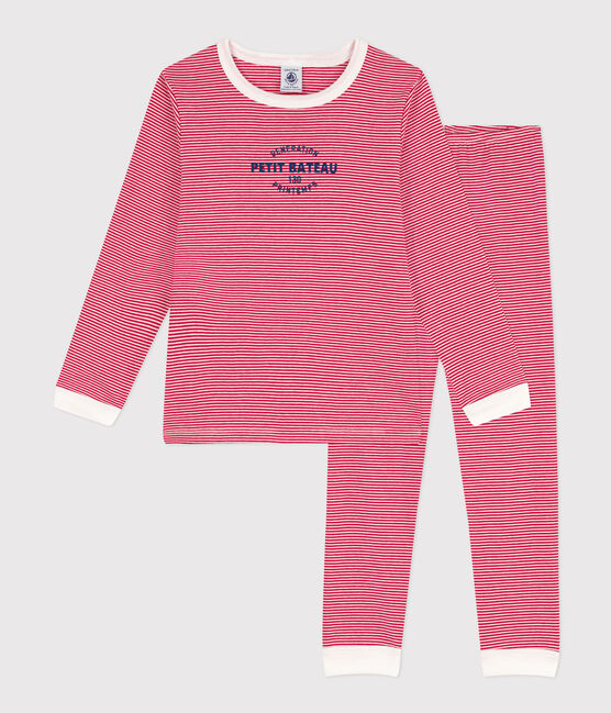 Pijama de algodón milrayas para niño/niña rojo CORRIDA/blanco MARSHMALLOW