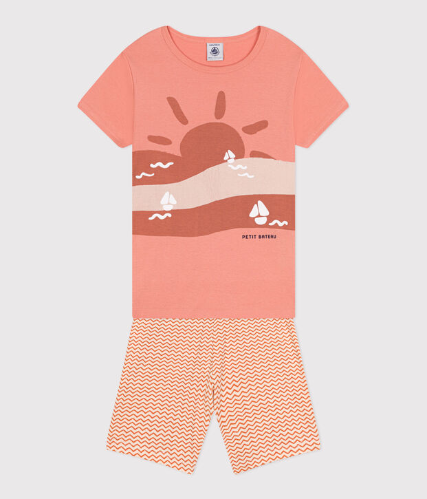 Pijama infantil corto de algod&oacute;n naranja/multicolor