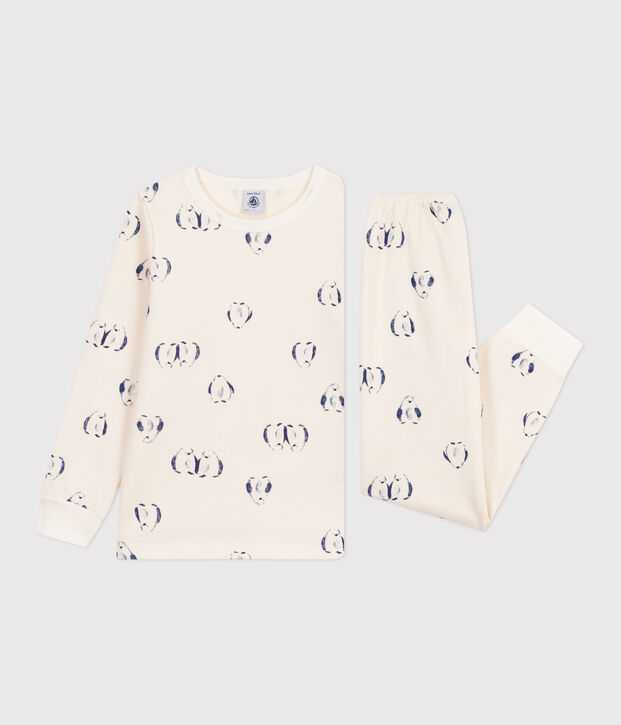 Pijama infantil de felpa con estampado de ping&uuml;inos azul/azul