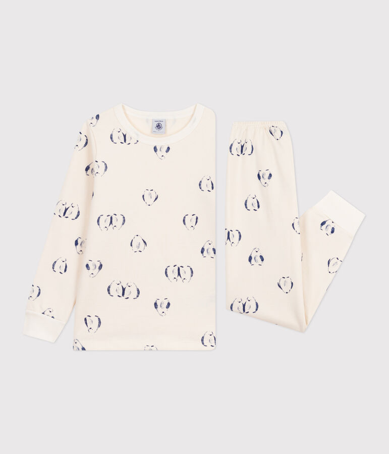 Pijama infantil de felpa con estampado de ping&uuml;inos azul MILK/ SOIR
