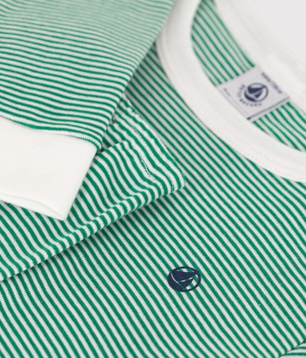 Pijama infantil muy ajustado de algod&oacute;n a rayas verde/blanco