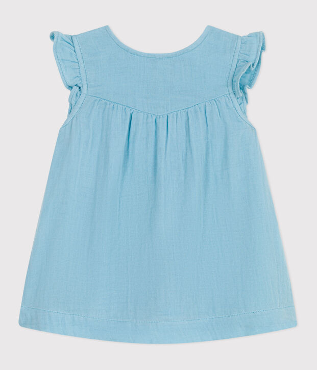 Vestido liso de algod&oacute;n sin mangas para beb&eacute; azul