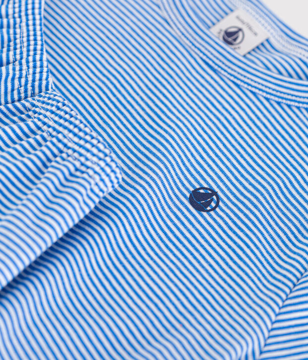 Pijama corto infantil a rayas de algod&oacute;n azul/blanco