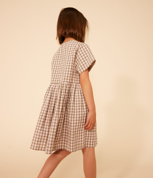 Vestido de manga corta de milrayas de ni&ntilde;a verde/rosa