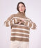 Jersey de cuello alto de lana y algod&oacute;n a rayas para mujer beige/crudo
