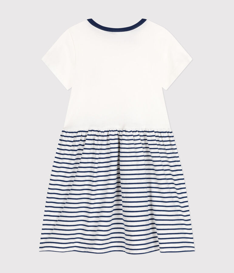Vestido de algod&oacute;n de manga corta para ni&ntilde;a blanco/azul