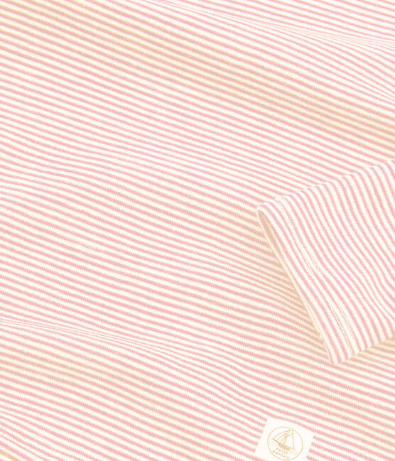 Camiseta infantil de manga larga en lana y algodón rosa CHARME/blanco MARSHMALLOW
