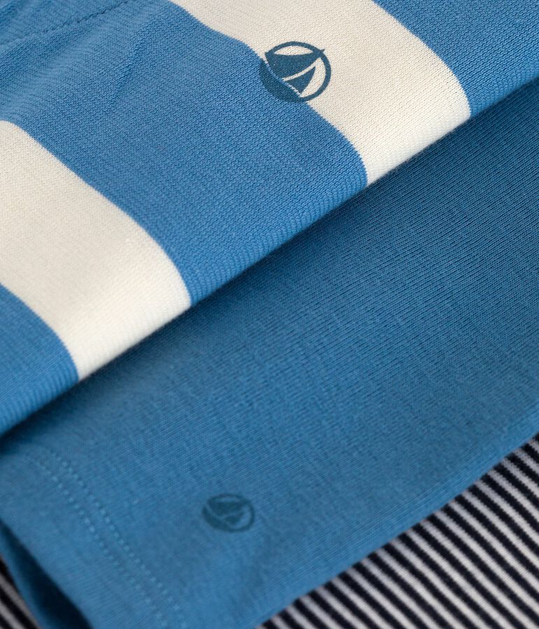 Conjunto de dos piezas de algod&oacute;n con c&aacute;rdigan liso y pelele corto para beb&eacute; azul ALASKA/blanco MULTICO