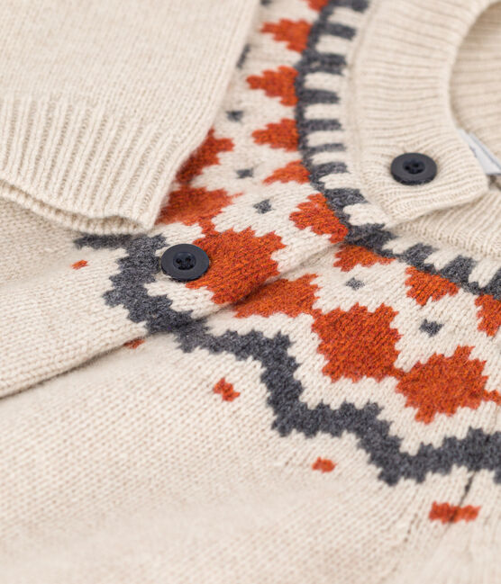 Cárdigan de jacquard de lana y algodón de niña beige MONTELIMAR/blanco MULTICO