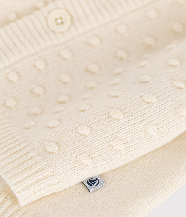 C&aacute;rdigan de beb&eacute; de punto de lana y nylon reciclado crudo