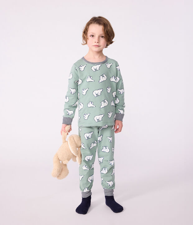Pijama infantil de felpa con estampado de osos verde/multicolor