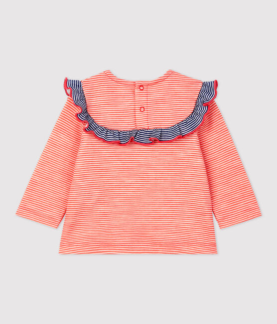 Blusa de lana y algodón de bebé naranja OURSIN/blanco MARSHMALLOW